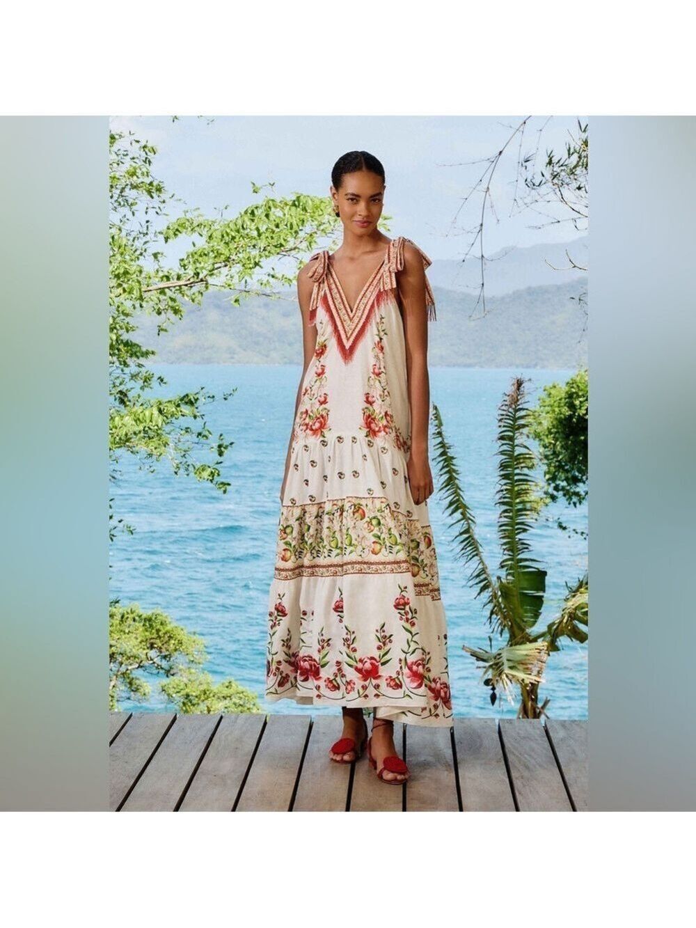 Farm Rio Off-White Apple Romance Maxi Dress